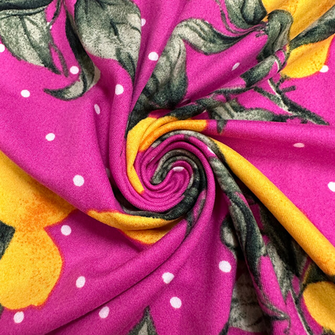 Magenta Lemon Polka Dot Print Double Brushed Jersey Knit Fabric By the Yard